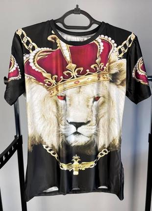 Мужская черная футболка с 3d рисунком льва в короне
