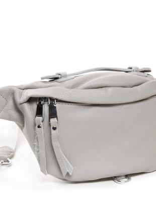 Жіноча сумочка-клатч кроссбоди/ жіноча бананка сіра / сумочка з натуральної шкіри / сумка через плече