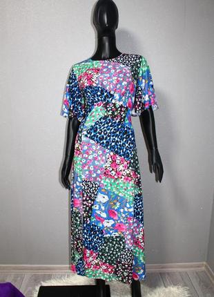 Міді сукня з комбінацією квіткових принтів very peri розріз міді плаття срчетание принтів рукава ангела7 фото