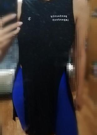 Майка довга топ спорт длинная женская жіноча з розрізами с разрезами чёрная pull&bear новая смайл