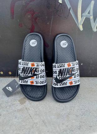 Жіночі літні чорно-білі шльопанці nike slides just do it 🆕 женские шлепанцы5 фото