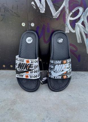 Жіночі літні чорно-білі шльопанці nike slides just do it 🆕 женские шлепанцы7 фото