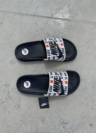 Жіночі літні чорно-білі шльопанці nike slides just do it 🆕 женские шлепанцы8 фото