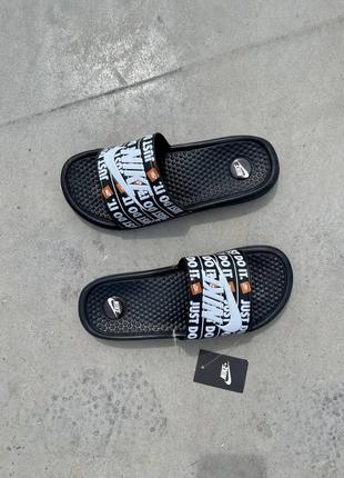 Жіночі літні чорно-білі шльопанці nike slides just do it 🆕 женские шлепанцы8 фото