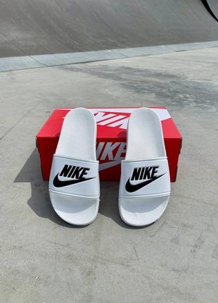 Чоловічі літні  білі з чорним  шльопанці nike slides logo 🆕 мужские шлепанцы найк7 фото