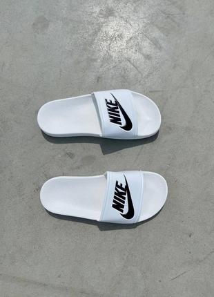 Чоловічі літні білі з чорним шльопанці nike slides logo 🆕 чоловічі капці найк6 фото