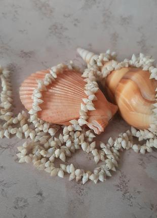 Ожерелье колье винтаж ракушки сотуар натур миниат бусы море пляж бижут бохо мушля