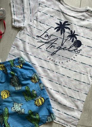 Плавательные шорты некст 7-8 лет лёгкие летние  синие  с принтом кактуса7 фото