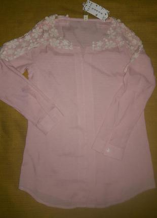 Туника-блуза розовая пудра кружево размер м