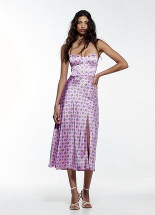 Неймовірна атласна сукня міді zara корсетне на зав‘язках плаття платье зара миди