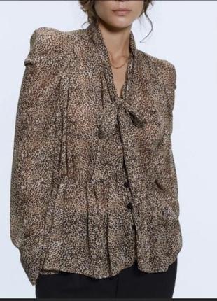 Zara шифоновая блузка в леопардовый принт