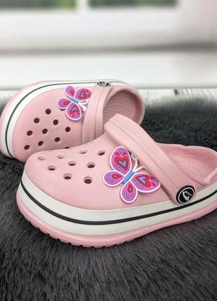 Кроксы сабо детские для девочки розовые с бабочкой luck line2 фото