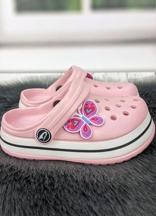 Кроксы сабо детские для девочки розовые с бабочкой luck line4 фото