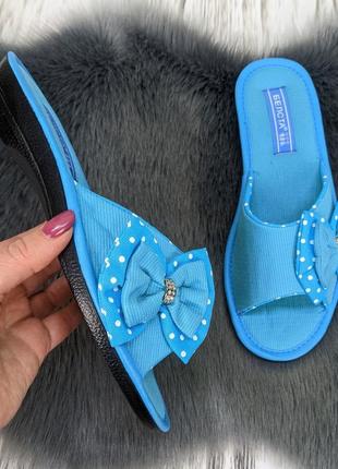 Женские комнатные тапочки белста голубые с открытым носком