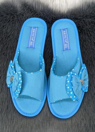 Женские комнатные тапочки белста голубые с открытым носком