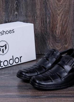 Мужские кожаные летние туфли matador black9 фото