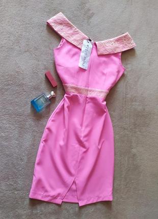 Распродажа 😍😍😍красивое нарядное розовое платье футляр миди с кружевной отделкой сзади на молнии2 фото