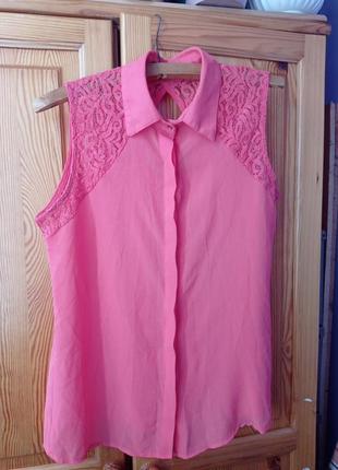 Коралова шифонова блуза/ блузка/ ошатна ажурна блкзка/ мереживо