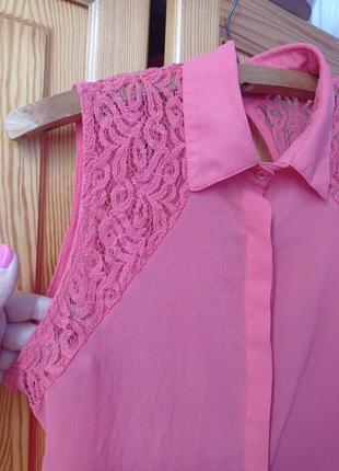 Коралова шифонова блуза/ блузка/ нарядна ажурна блкзка/ мереживо2 фото