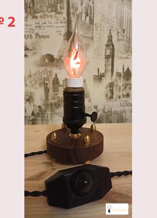 Оригінальна настільна еко лампа нічник) ручної роботи у стилі loft з лампочкою едісон+благодійність