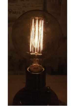Оригінальна настільна еко лампа нічник) ручної роботи у loft стилі з лампочкою едісон+благодійність5 фото