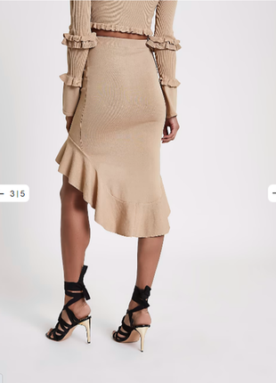 Новая!модная трикотажная юбка-миди с воланом и высокой талией3 фото