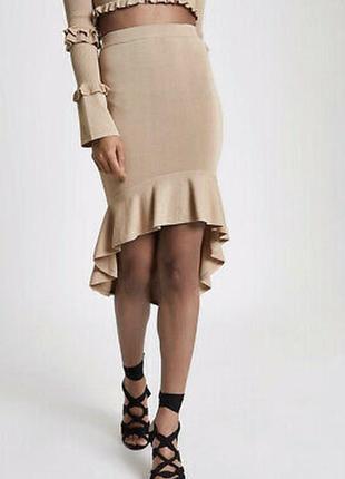 Новая!модная трикотажная юбка-миди с воланом и высокой талией4 фото