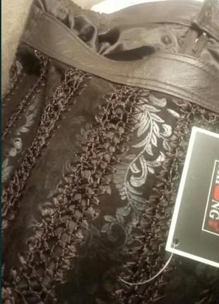 Костюм натур шкіра піждак спідниця в підлогу максі колір гіркого шоколаду куртка4 фото