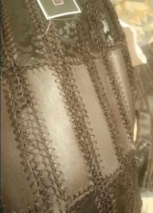 Костюм натур шкіра піждак спідниця в підлогу максі колір гіркого шоколаду куртка5 фото