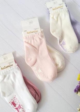 Набір шкарпеток для дівчинки тм katamino з  антислизькою поверхнею молочні рожеві набор носочком для девочки антискользящие катамино1 фото