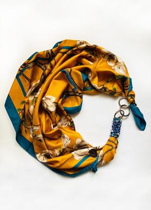 Дизайнерский  платок "осенний джаз"  my scarf, шейный платок, подарок женщине, украшен камнем содалит!