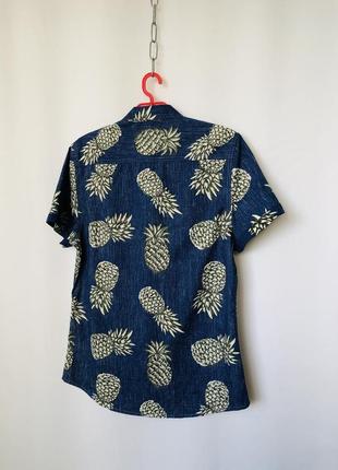 Рубашка гавайка синяя с ананасами4 фото
