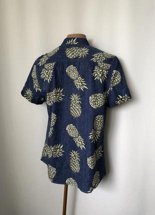 Рубашка гавайка синяя с ананасами2 фото