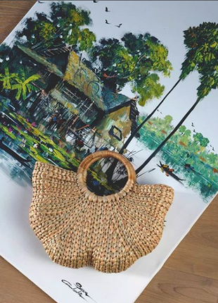 Соломенная корзинка ручной работы с волнистым краем с острова бали