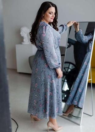 Красивое шифоновое длинное женское платье с резинкой по талии 48-54