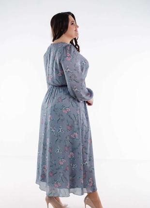 Красивое шифоновое длинное женское платье с резинкой по талии 48-54