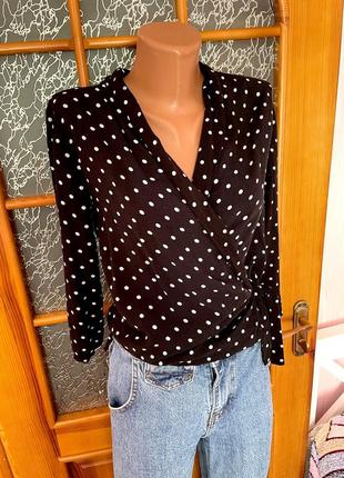 Чорна блузка в білий горох рубашка в горох блузка в горошок блузка на запах сорочка на запах