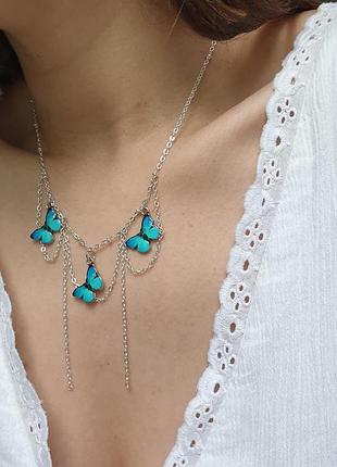 Цепь на шею с бабочками ручной работы цепочка подвеска с бабочкой колье трендовая цепь базовая цепочка массивная цепь