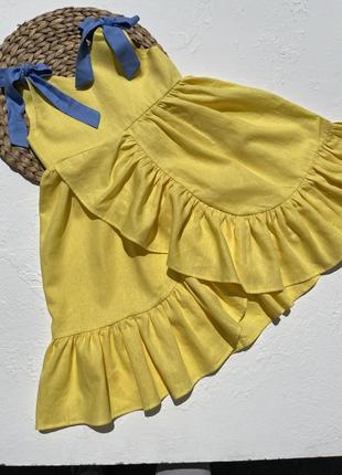 Патріотична сукня з льону жовта блакитні завязки8 фото