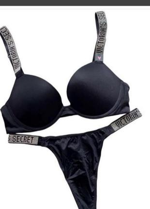 Бюстгальтер victoria’s secret embellished strap push-up bra black