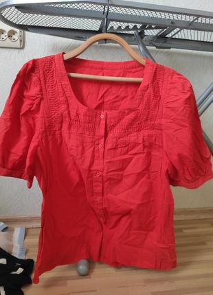 Сорочка футболка 46 розмір червона жіноча на гудзиках1 фото