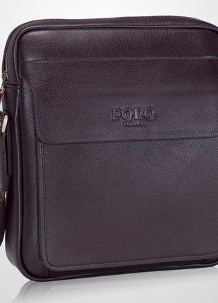 Качественная мужская сумка через плечо кожаная барсетка планшетка поло, мужская сумка-планшет polo эко кожа1 фото