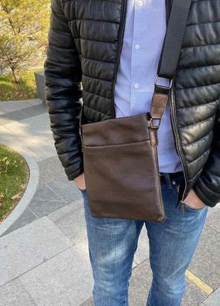 Мужская сумка планшет натуральная кожа коричневая. сумка-планшетка на плечо кожаная барсетка3 фото