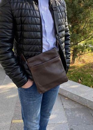 Мужская сумка планшет натуральная кожа коричневая. сумка-планшетка на плечо кожаная барсетка5 фото