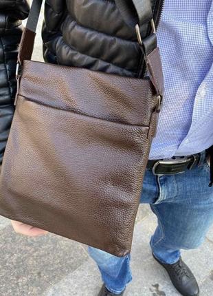 Мужская сумка планшет натуральная кожа коричневая. сумка-планшетка на плечо кожаная барсетка8 фото