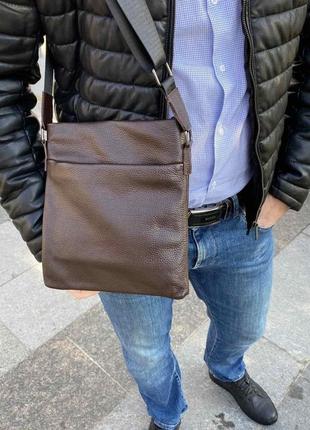 Мужская сумка планшет натуральная кожа коричневая. сумка-планшетка на плечо кожаная барсетка7 фото