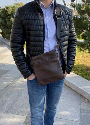 Мужская сумка планшет натуральная кожа коричневая. сумка-планшетка на плечо кожаная барсетка4 фото