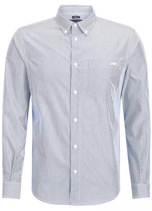 Чоловіча блакитна біла сорочка в смужку бавовна, довгий рукав armani messenger jeans оригінал