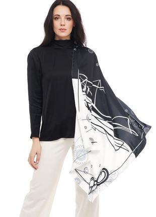 Дизайнерский шелковый платок "белое и черное"