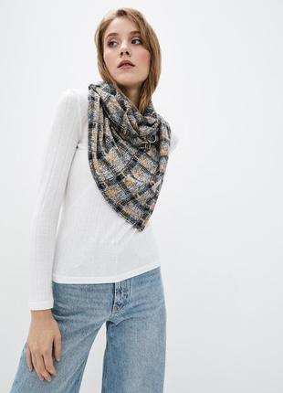 Шарф-бактус "эдинбург",  горчичный  шарф клетка, женский шарф, большой женский шарф, подарок женщине